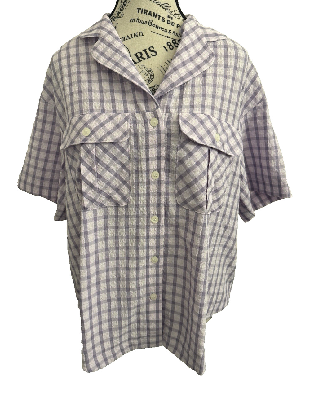 Top Shop Women’s Short Sleeve Blouse Size 4 Purple Plaid